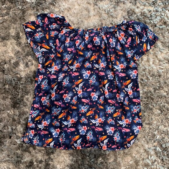 Terra & Sky Women's blue Floral Print Top 1X (16W-18W) Short Sleeve Blouse - Picture 1 of 5